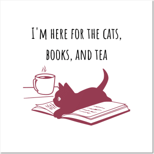 Cats, Books, and Tea Red Posters and Art